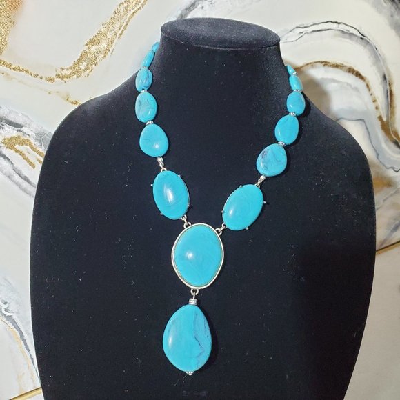 Southwest Turquoise Stone Pendant Statement Necklace - Picture 1 of 4